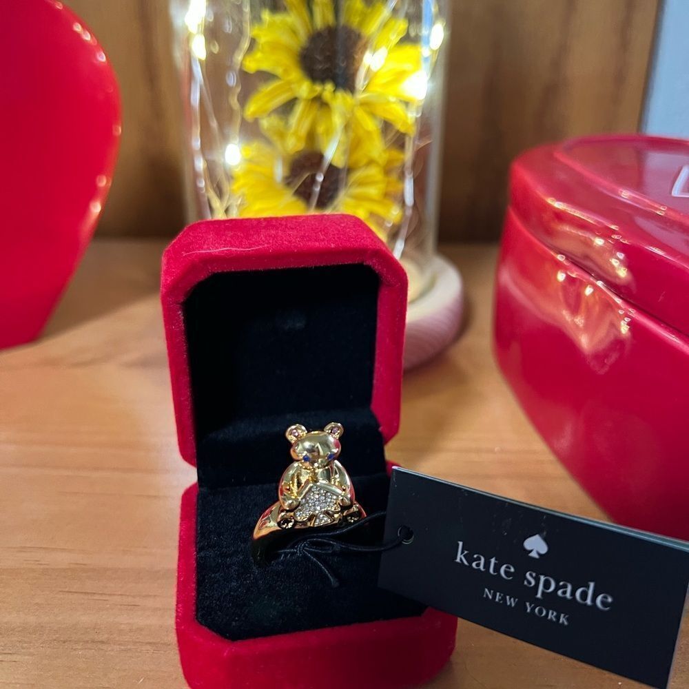 kate spade gold-tone teddy bear ring with clear crystals - Picture 5 of 8